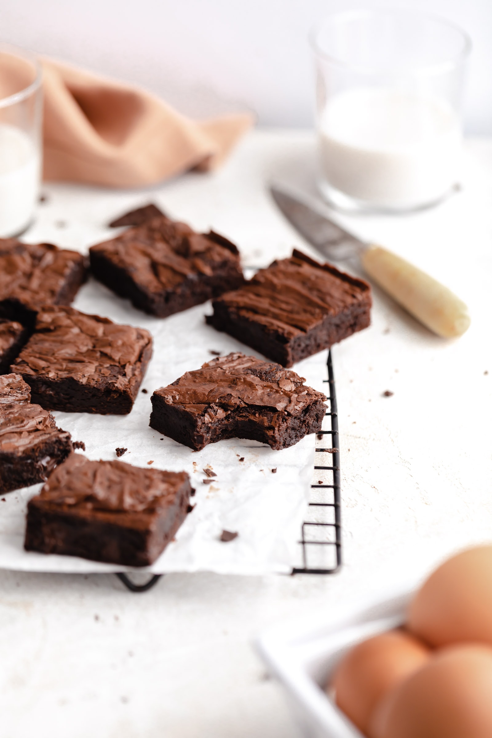 fudgy homemade brownies on cooling rack