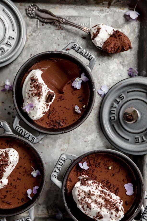 easy chocolate mousse with a spoonful taken out