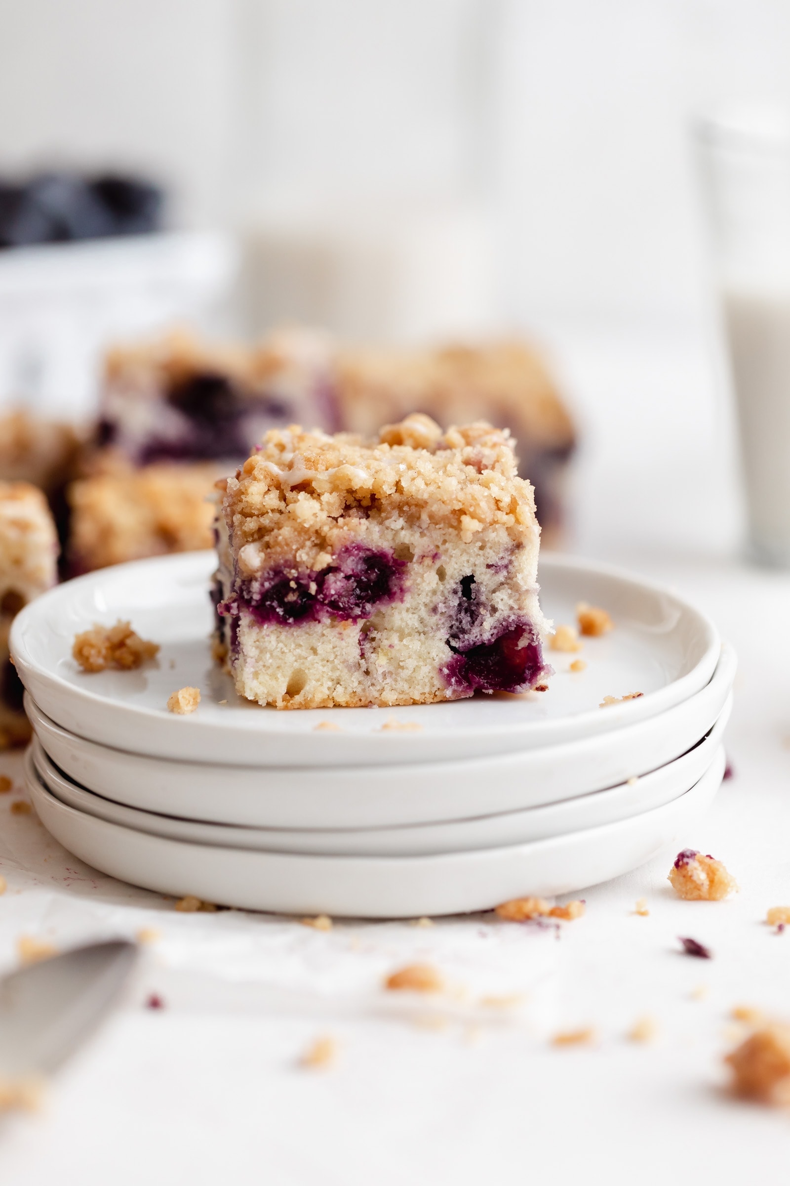 slice of blueberry buckle on a plate