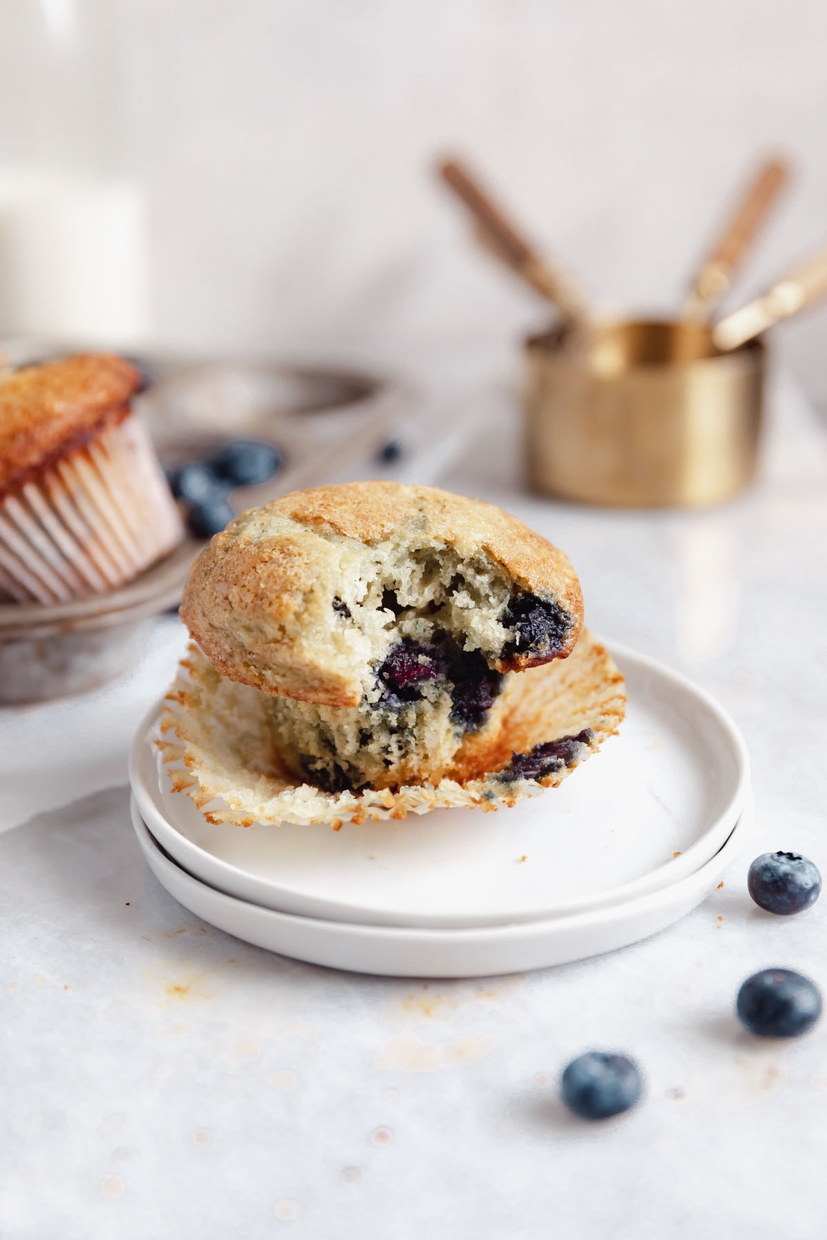 blueberry muffin with a bite taken out