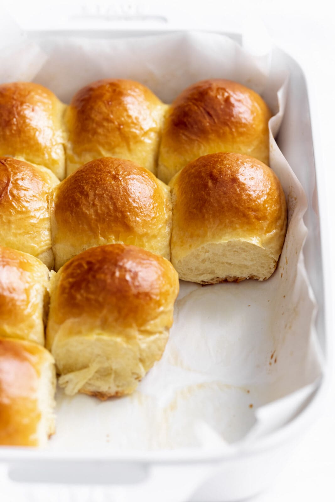 brioche dinner rolls in a pan