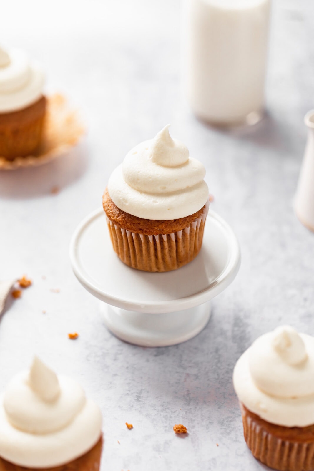 carrot cake cupcake on a cake stand
