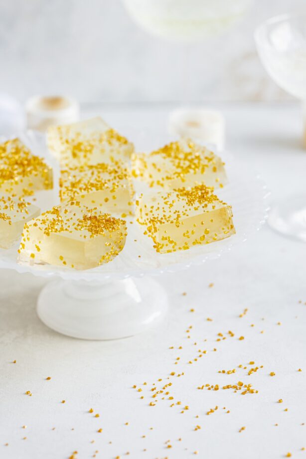 champagne jello shots on a plate