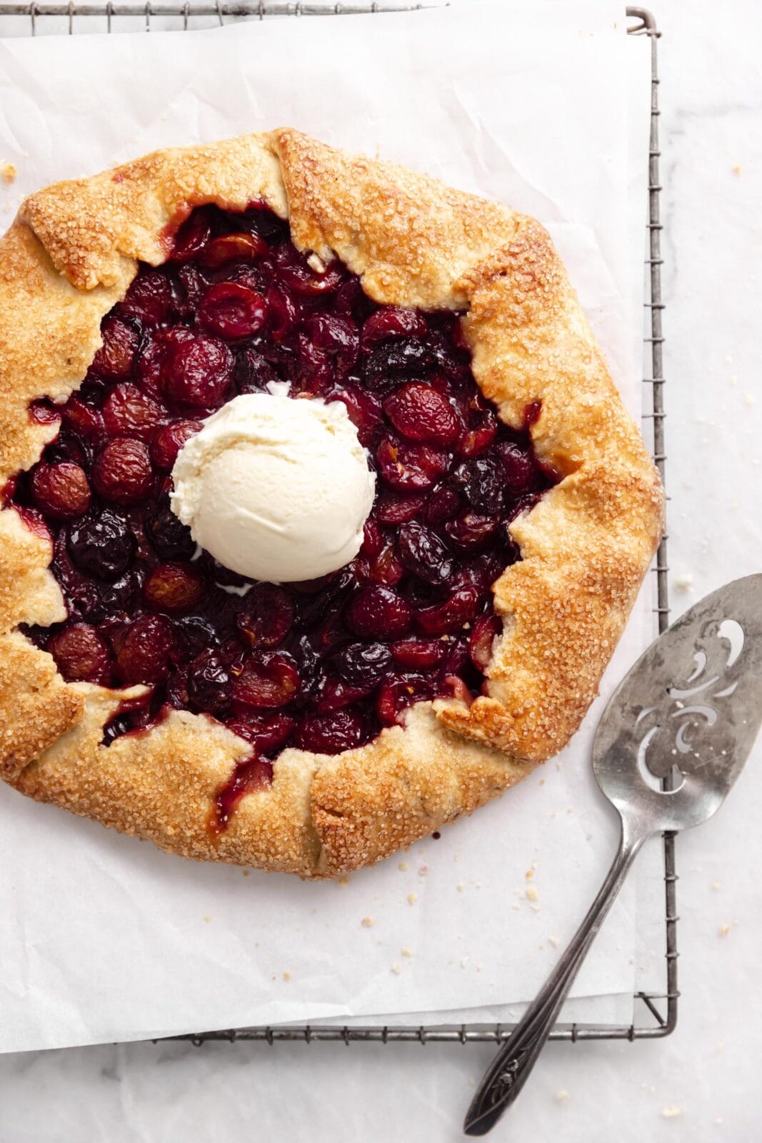 cherry galette with vanilla ice cream