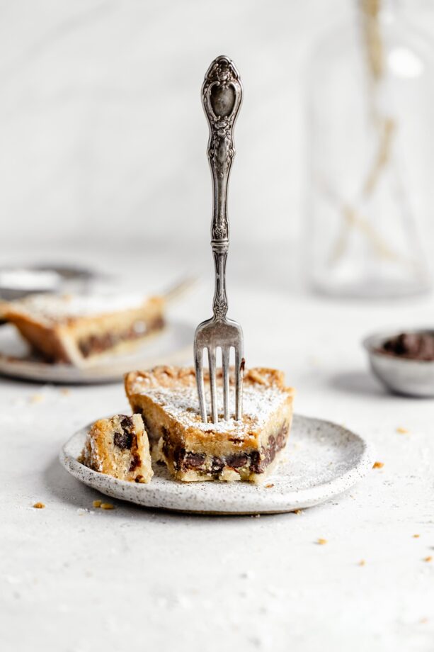 chocolate chip cookie pie on a plate