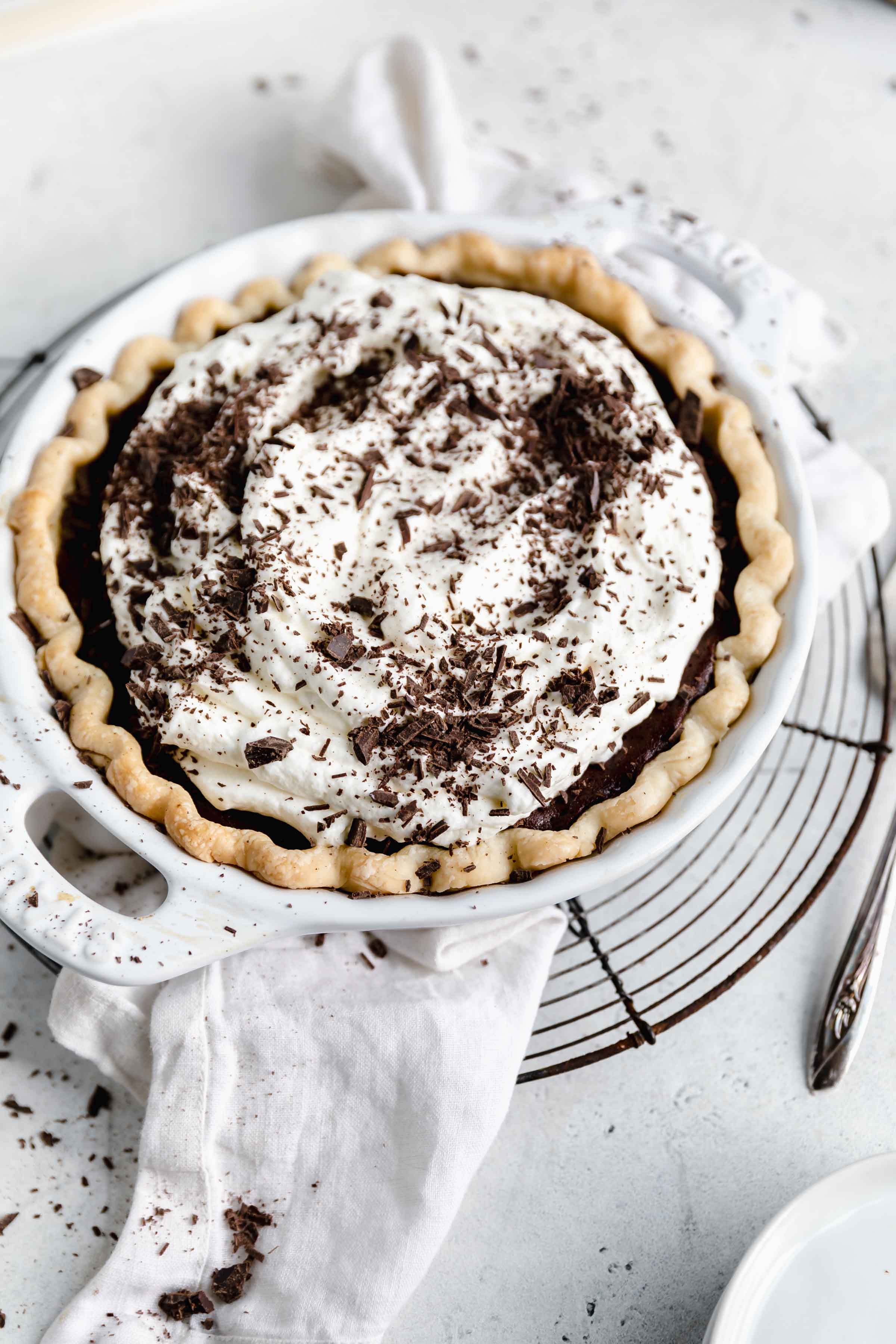overhead shot of chocolate cream pie