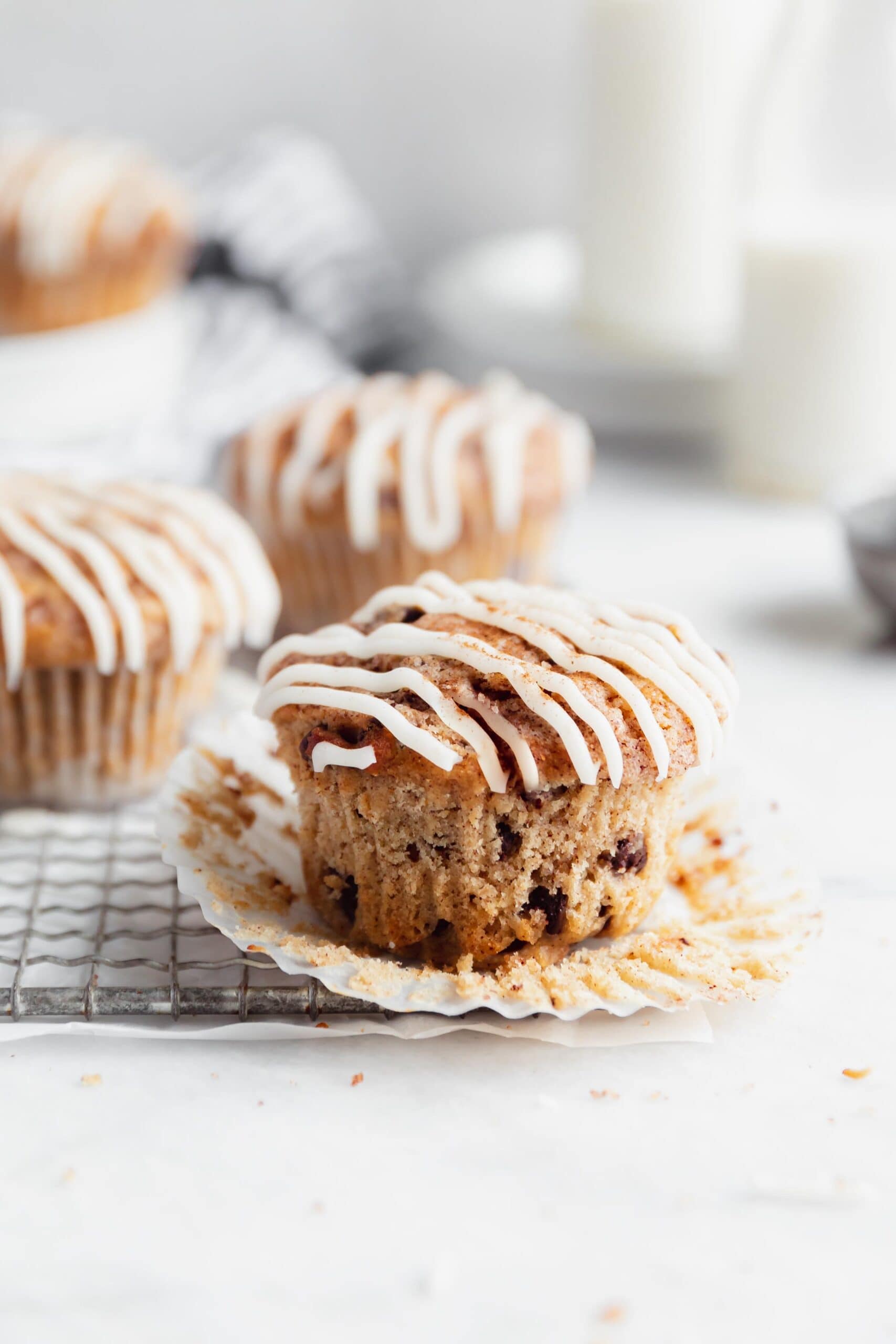 These buttery cinnamon chocolate chip muffins are swirled with ribbons of butter cinnamon sugar mixture