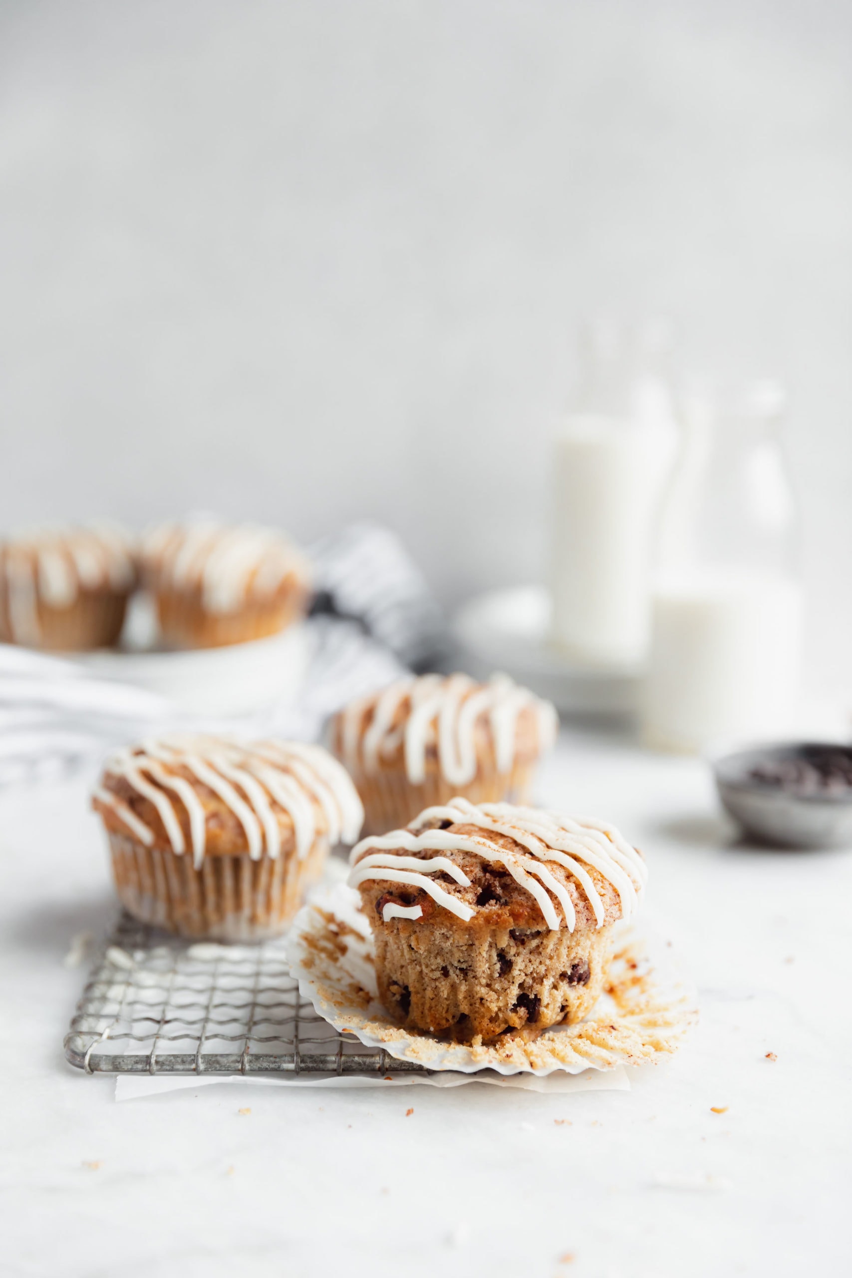cinnamon chocolate chip muffins filled with ribbons of buttery cinnamon sugar