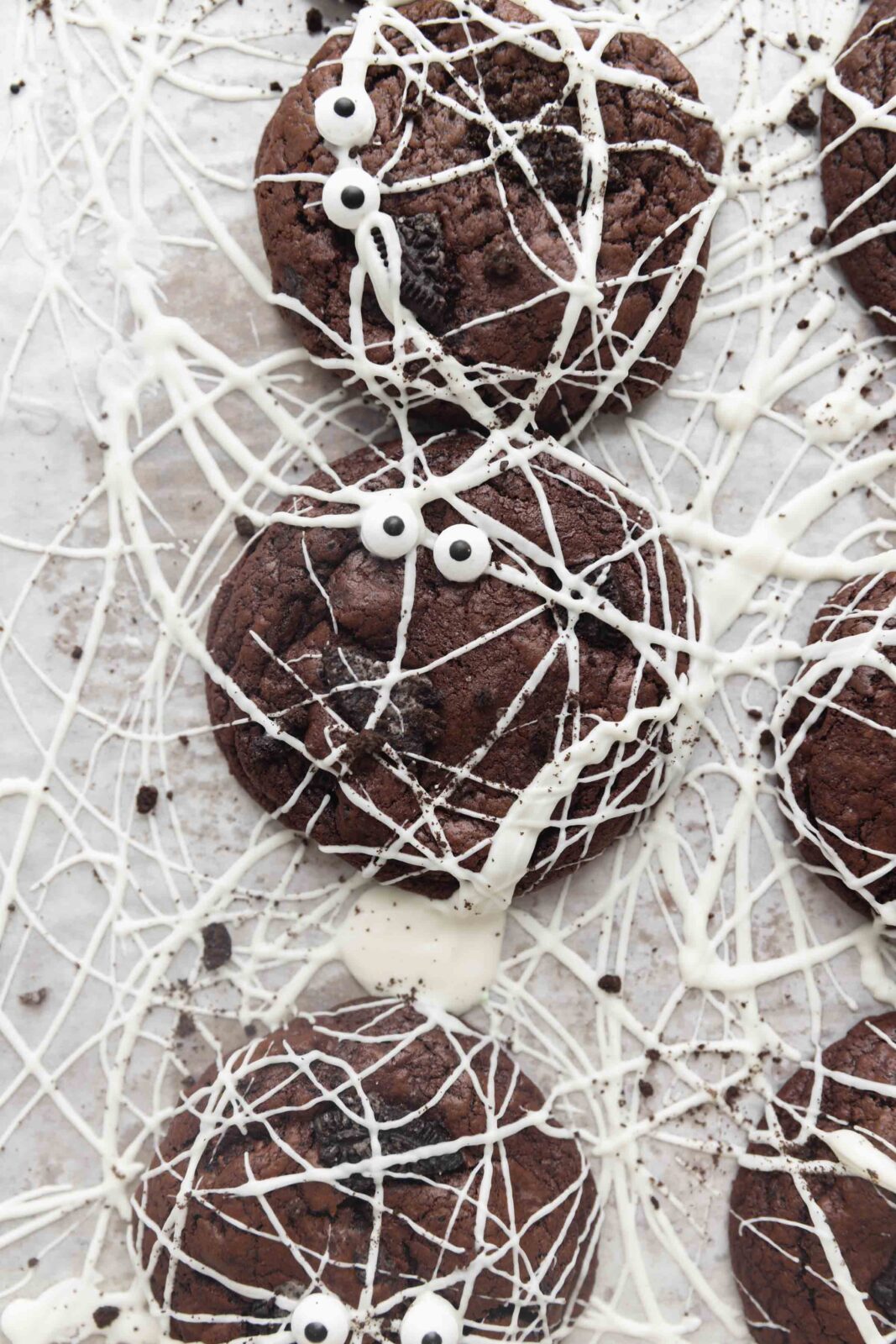 double chocolate spiderweb cookies