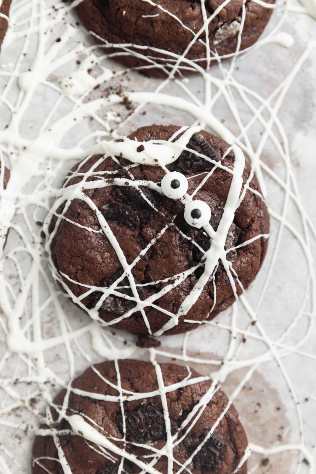 double chocolate spiderweb cookies