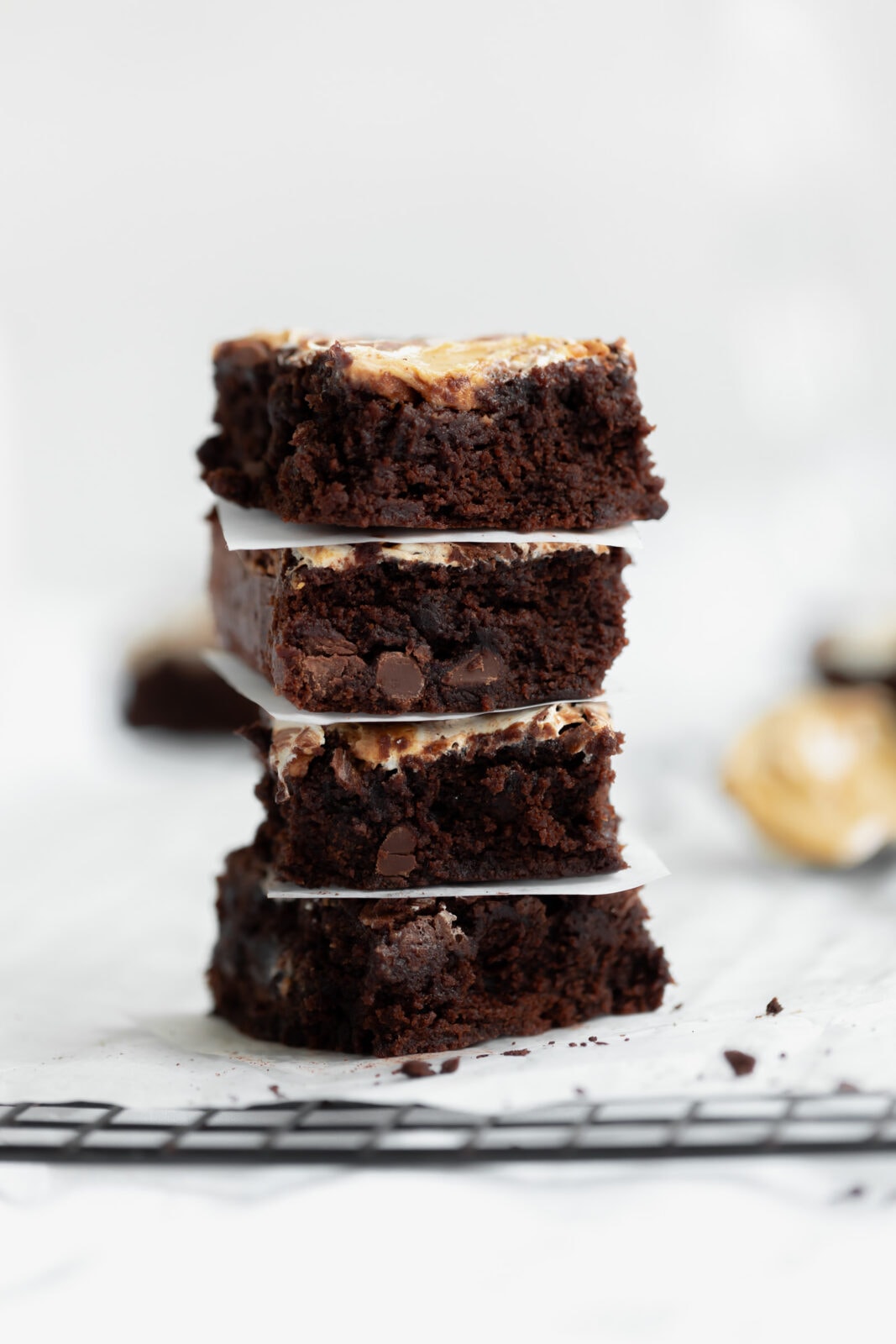 stack of fluffernutter brownies