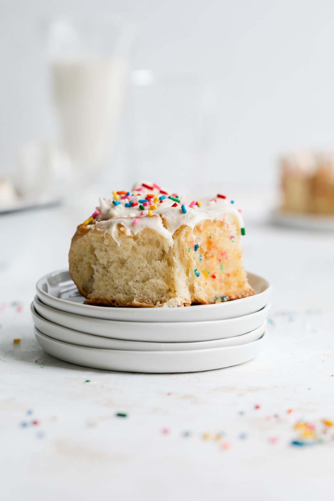 funfetti cinnamon roll on a plate