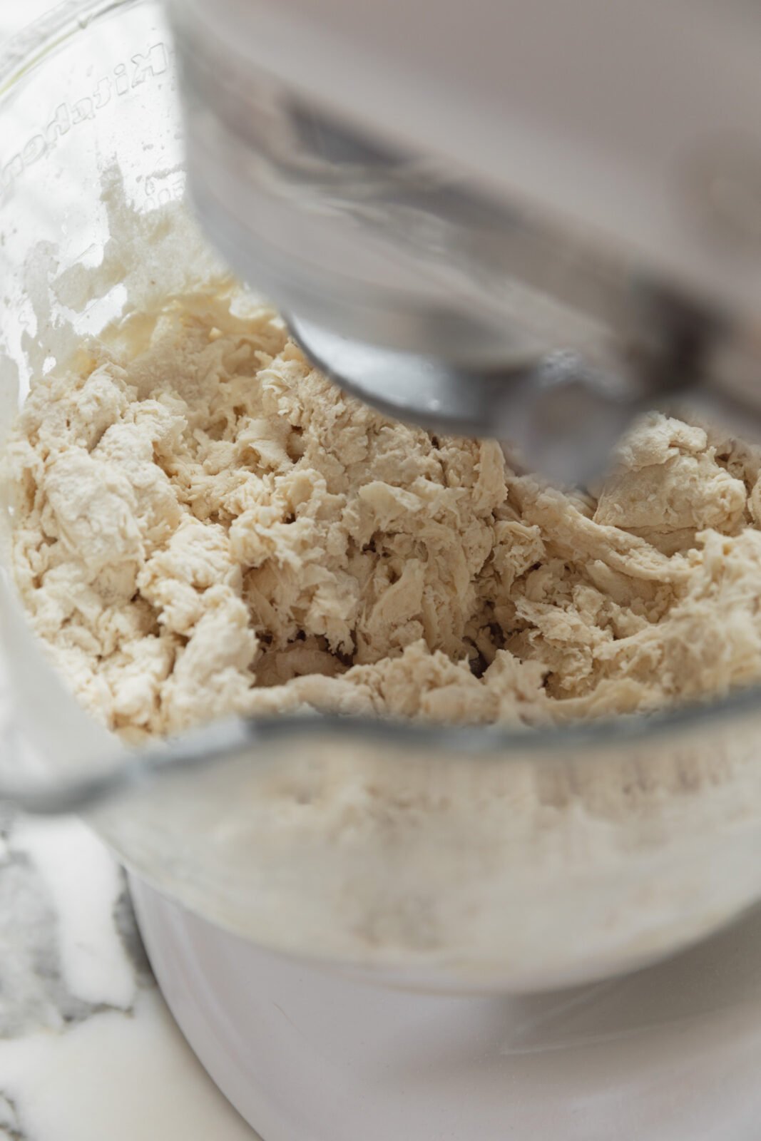 homemade bagel dough in mixer