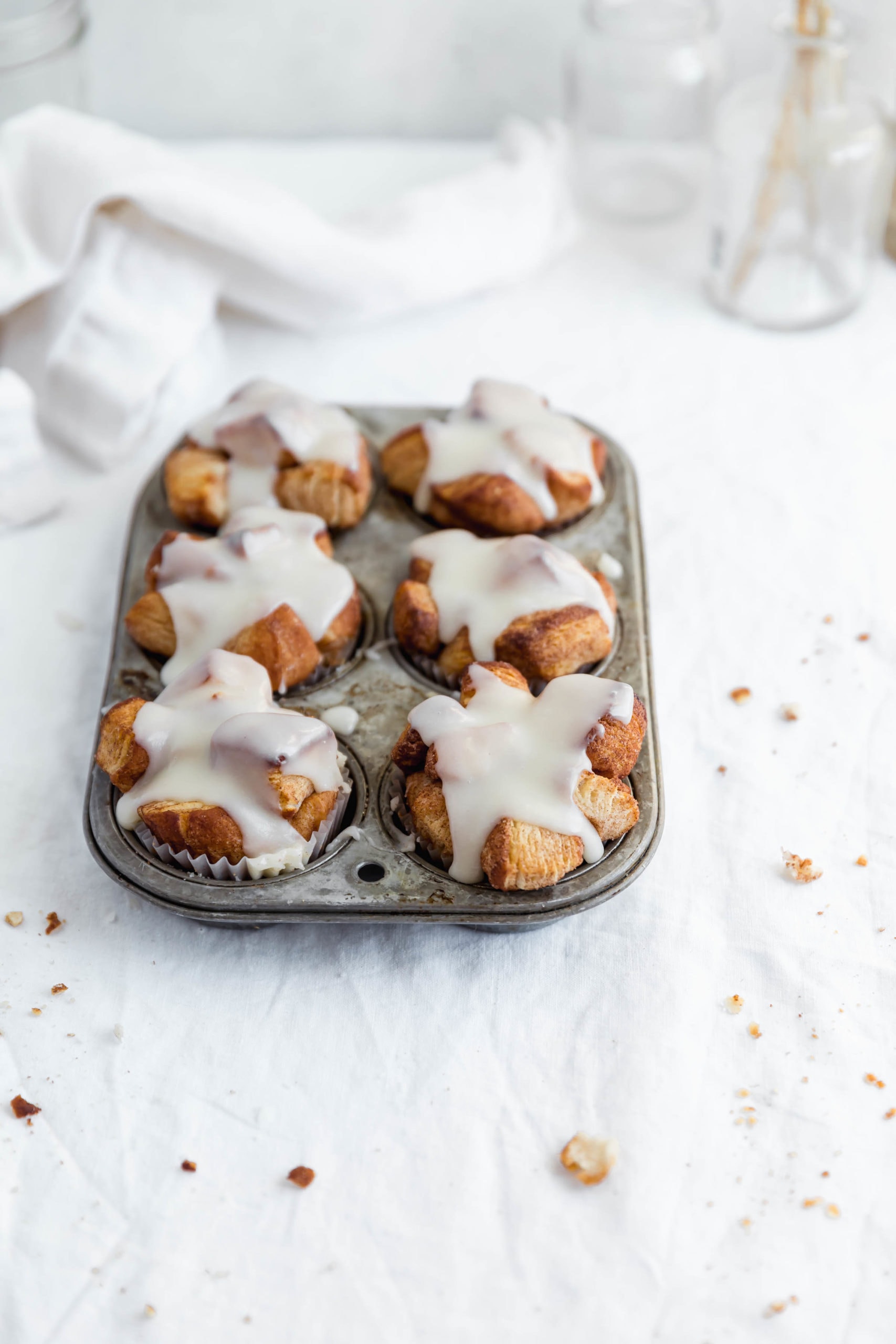 45 degree angle shot of buttery, gooey monkey bread muffins