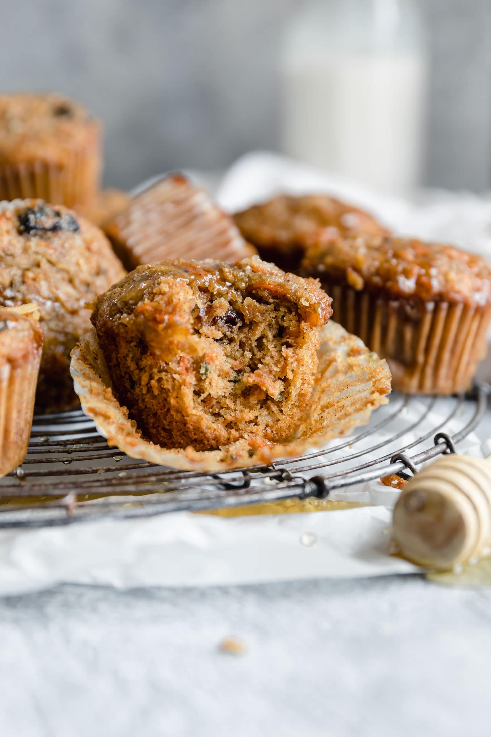 hearty breakfast muffins with bite taken out