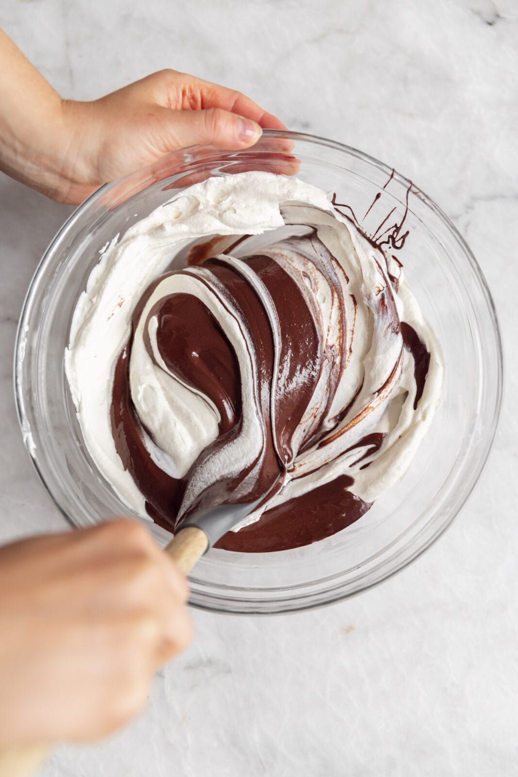 no churn chocolate ice cream being folded