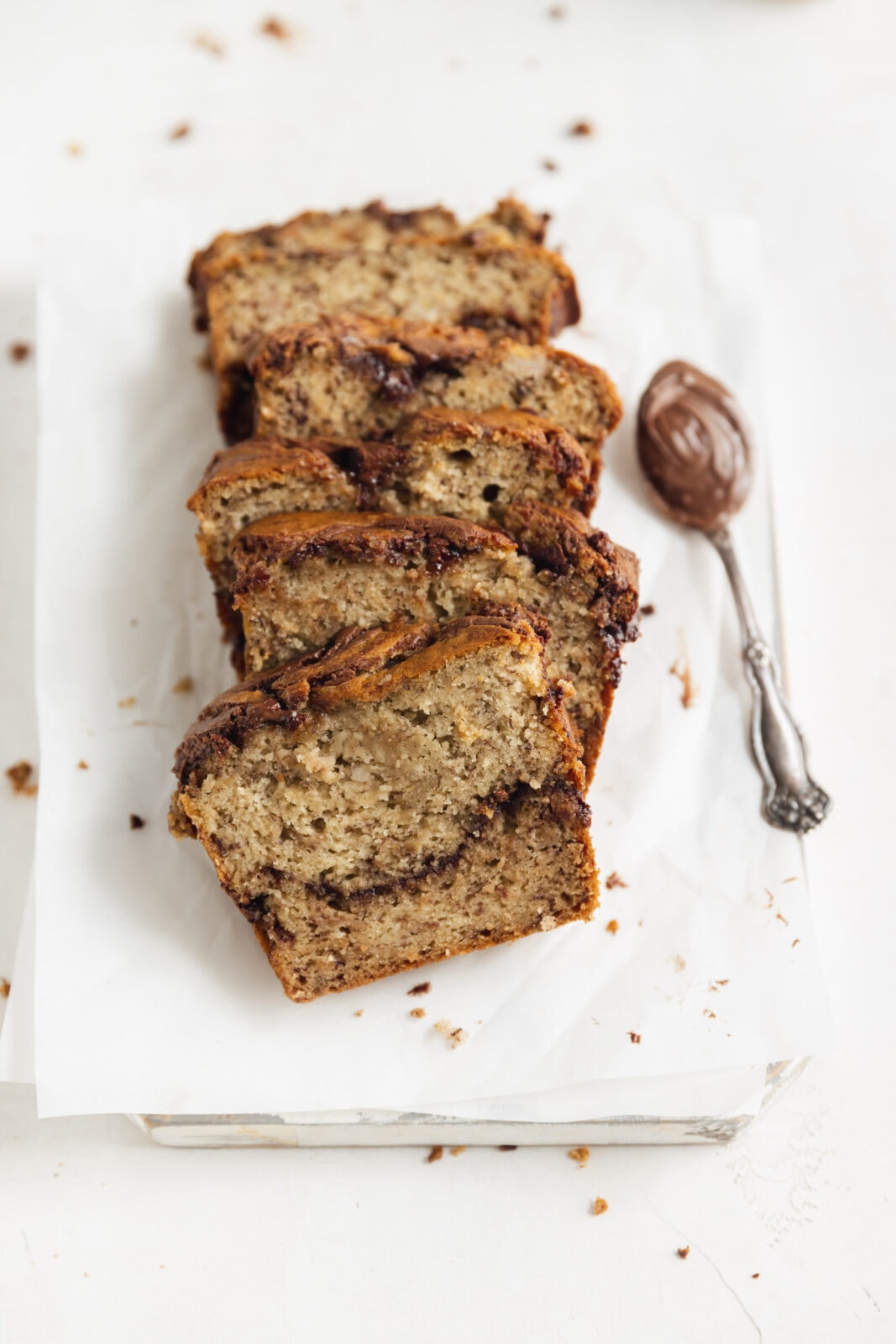 nutella banana bread with spoonful of nutella