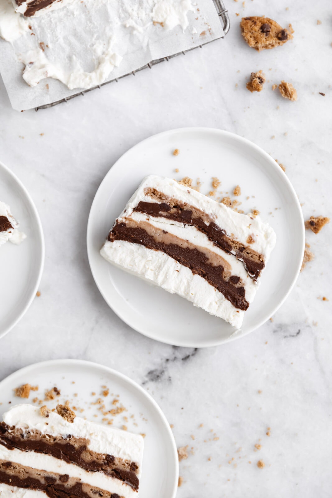 nutella chocolate chip cookie ice box cake slice