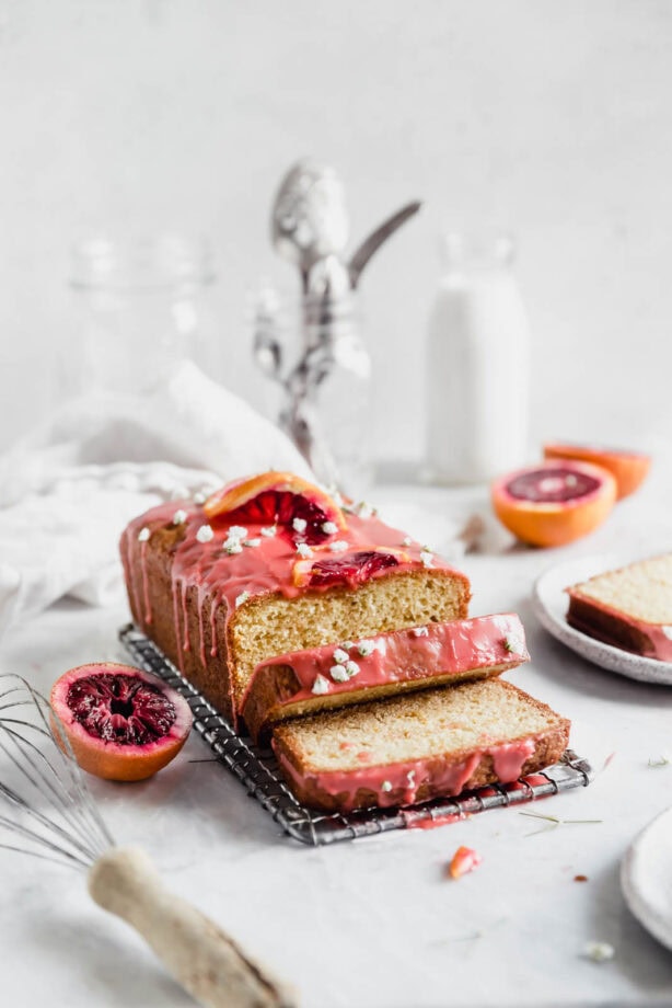 Celebrate citrus season with this beautiful blood orange loaf cake made with greek yogurt and topped with the perfect tangy pink glaze.