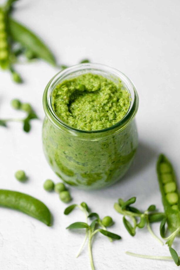 pea pesto in a jar