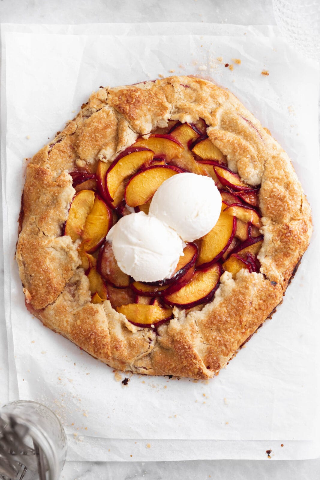 peach galette with vanilla ice cream