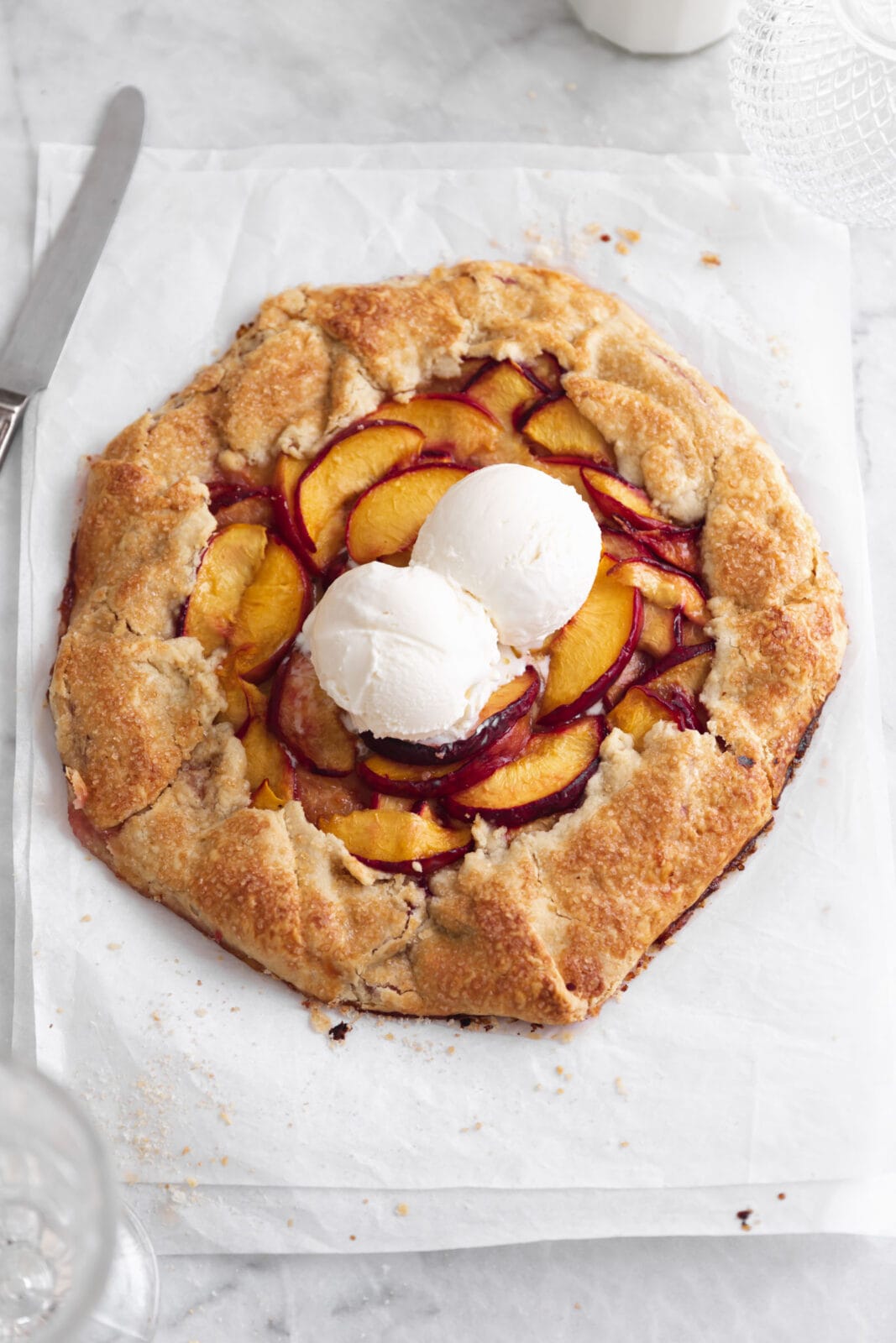 peach galette with ice cream