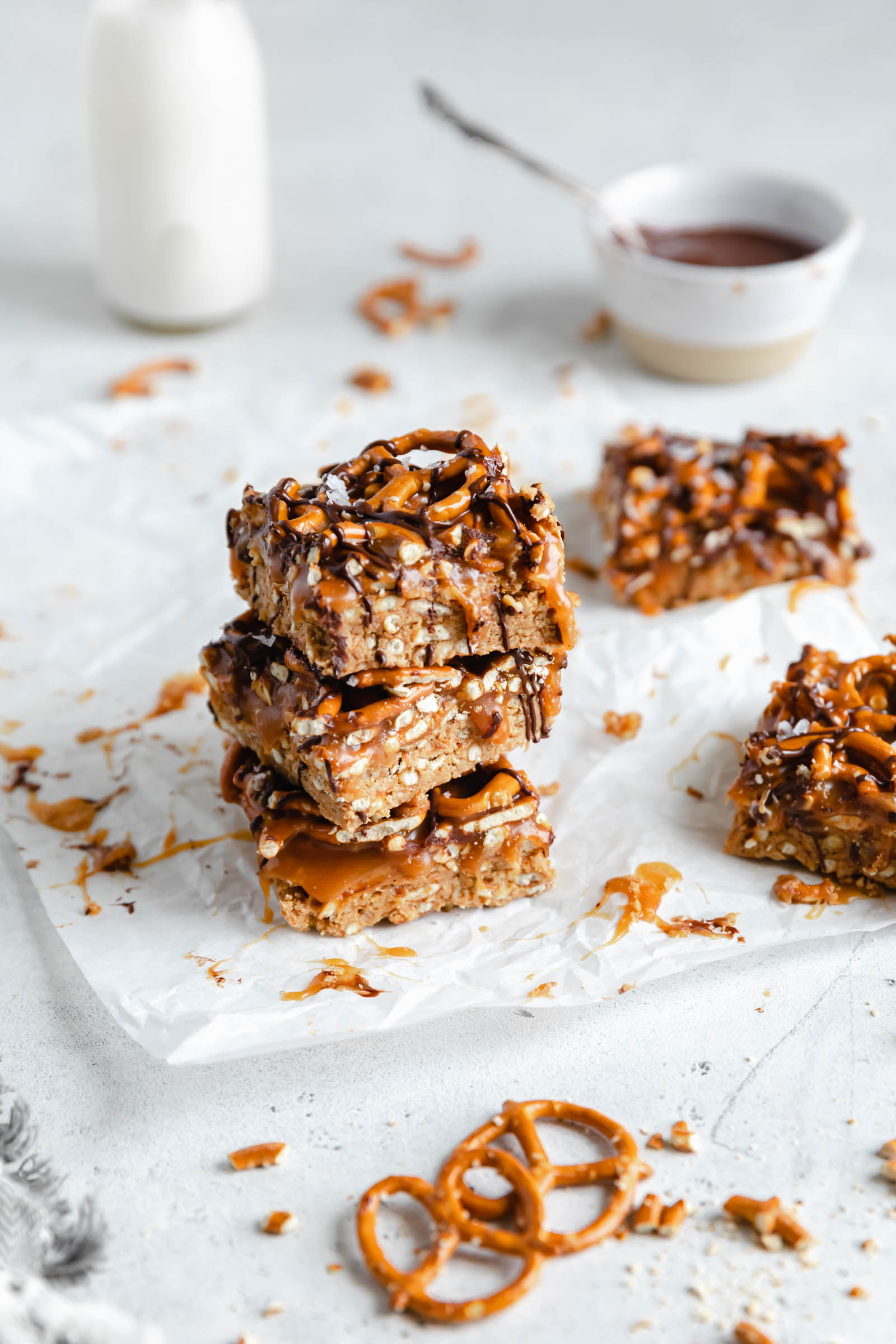 stack of peanut butter pretzel squares
