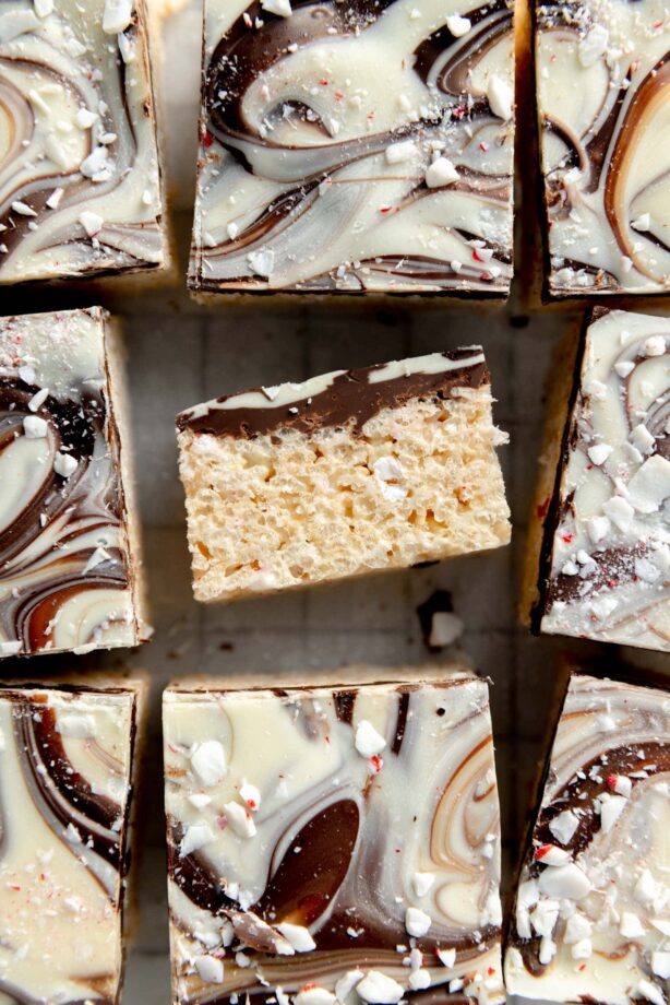 peppermint bark rice krispie treats