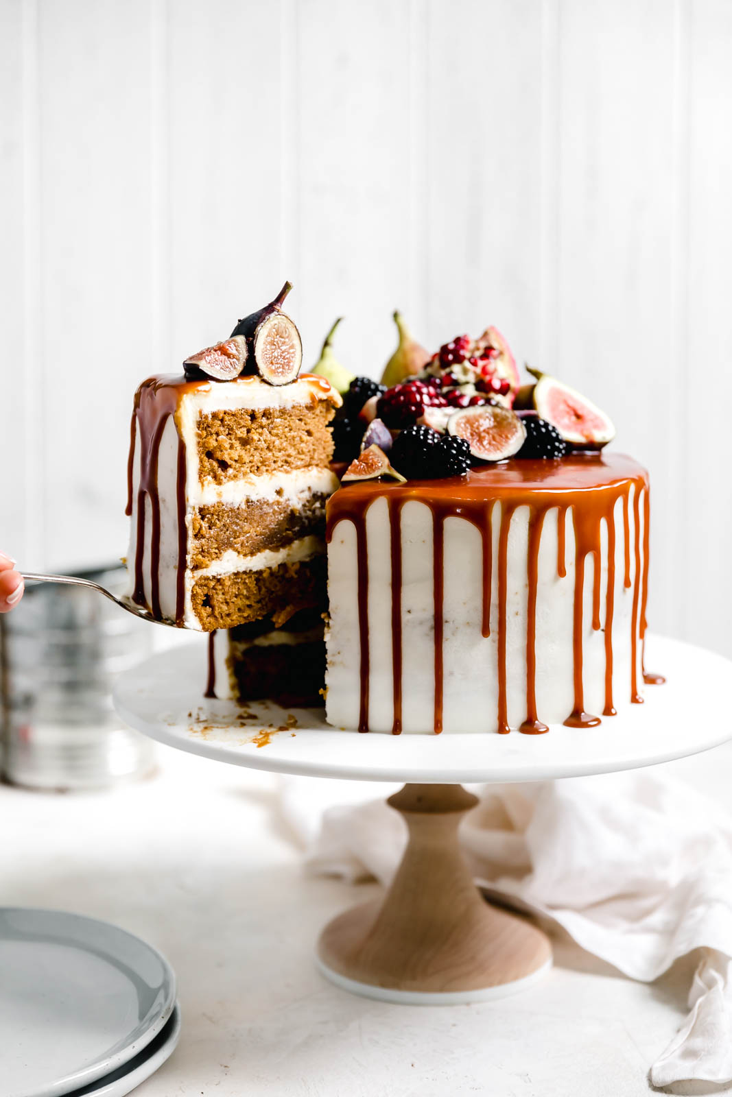 Pumpkin cake being sliced