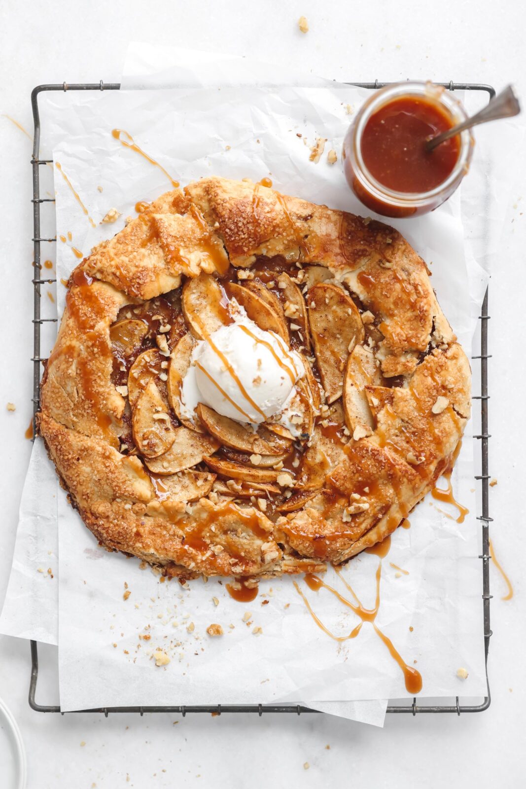 salted caramel apple galette with vanilla ice cream