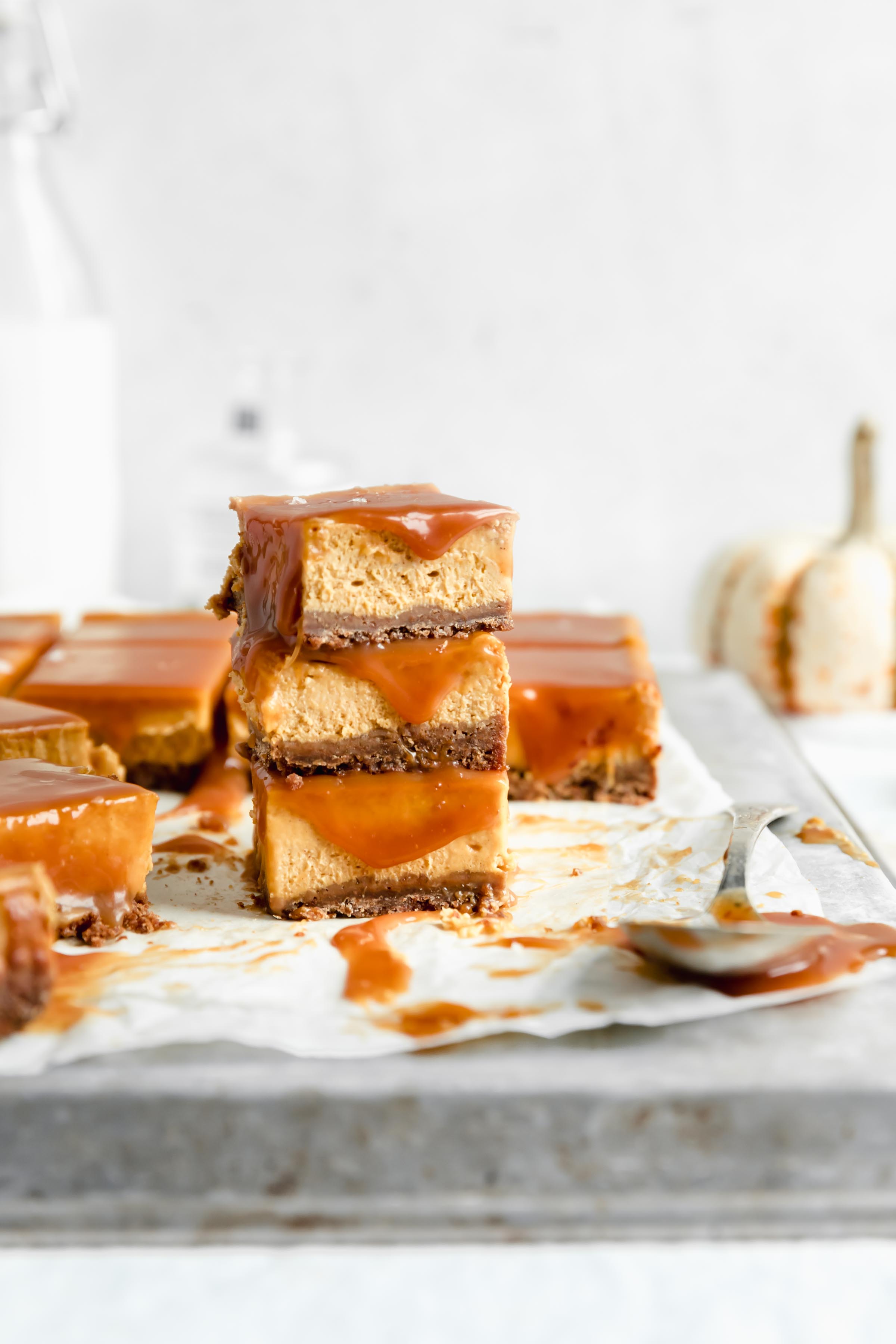 Starting a fan club for these salted caramel pumpkin cheesecake bars with a zing gingersnap crust. Accepting applications to join me :)