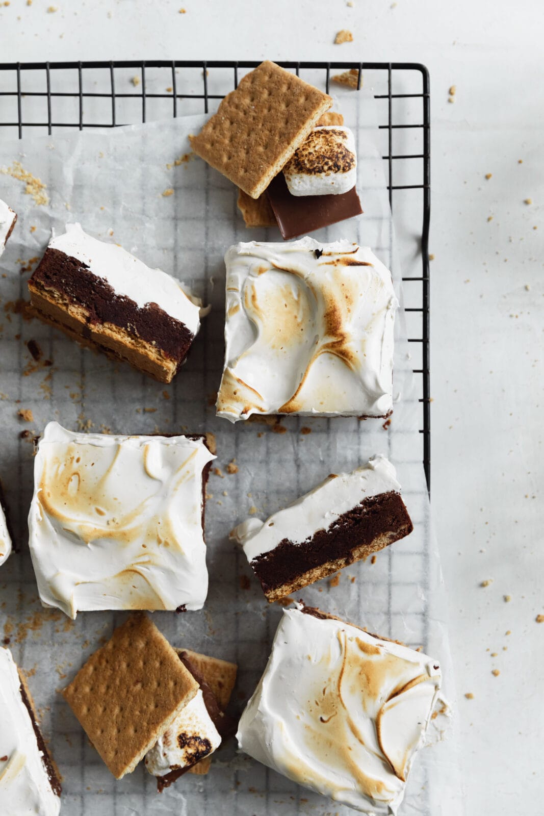 homemade s'mores brownies with graham crackers and marshmallows