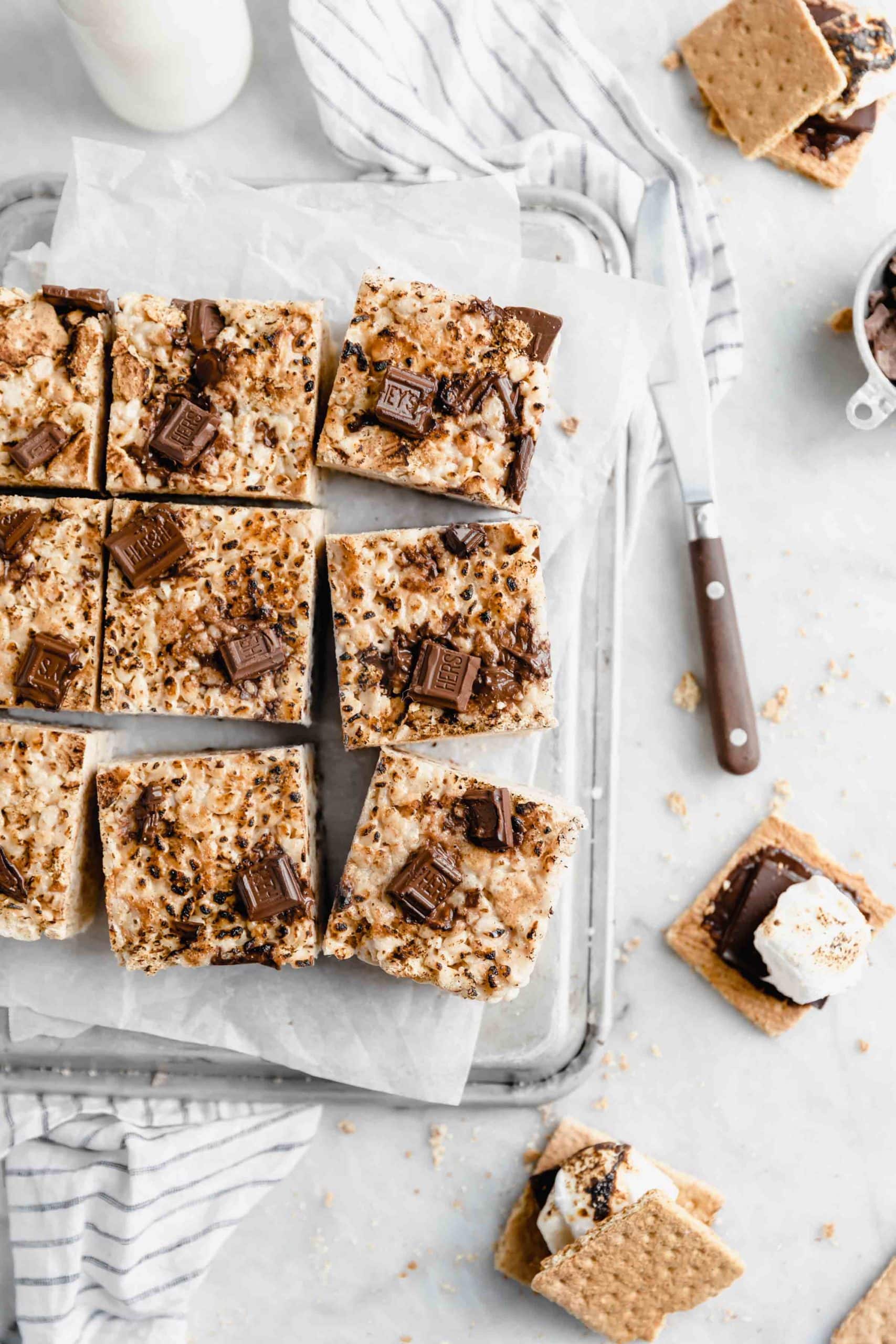 overhead shot of smores rice krispie treats