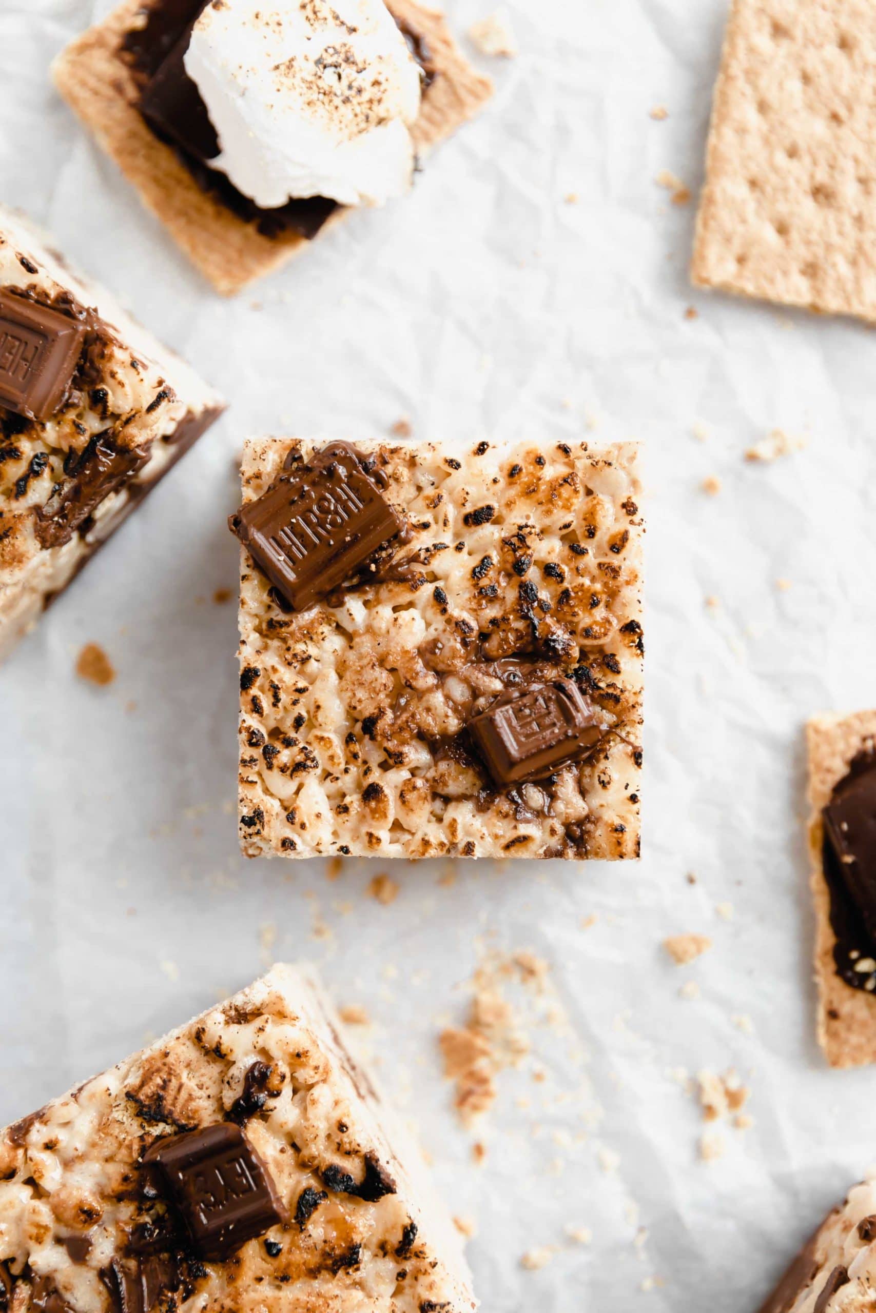 overhead shot of s'mores rice krispie treats