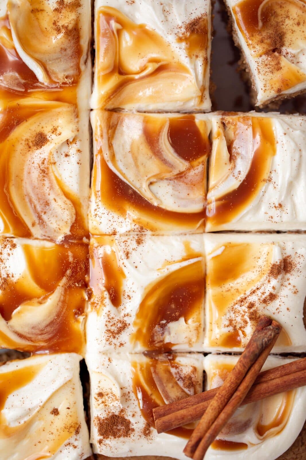 spice sheet cake with caramel frosting