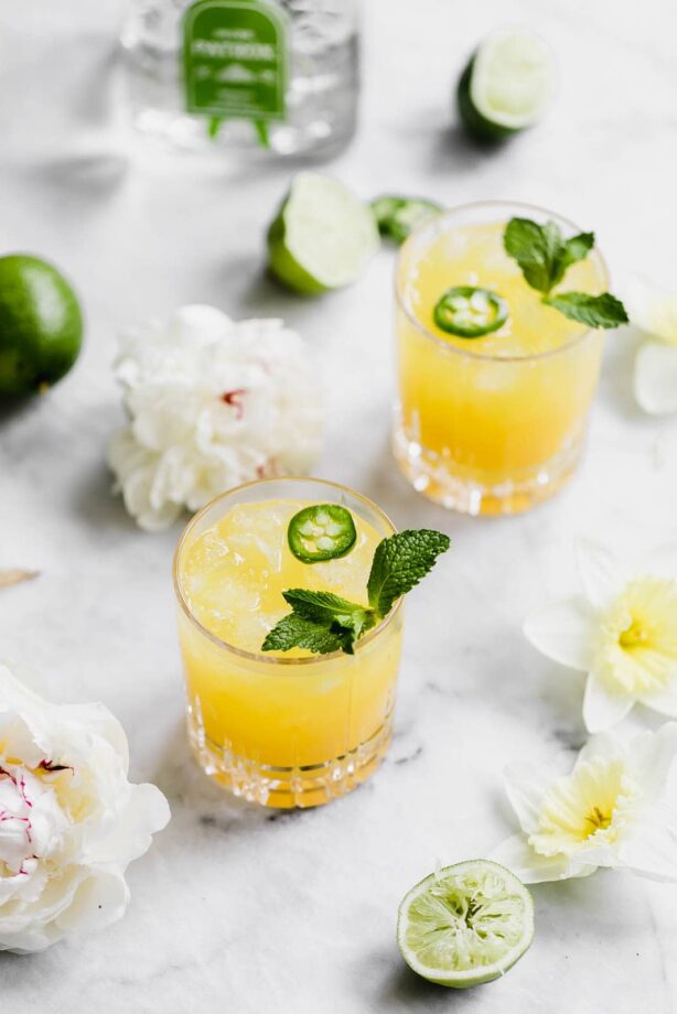 A ridiculously refreshing Spicy Passionfruit Margarita made with a homemade spicy passionfruit syrup, orange liqueur, and tequila