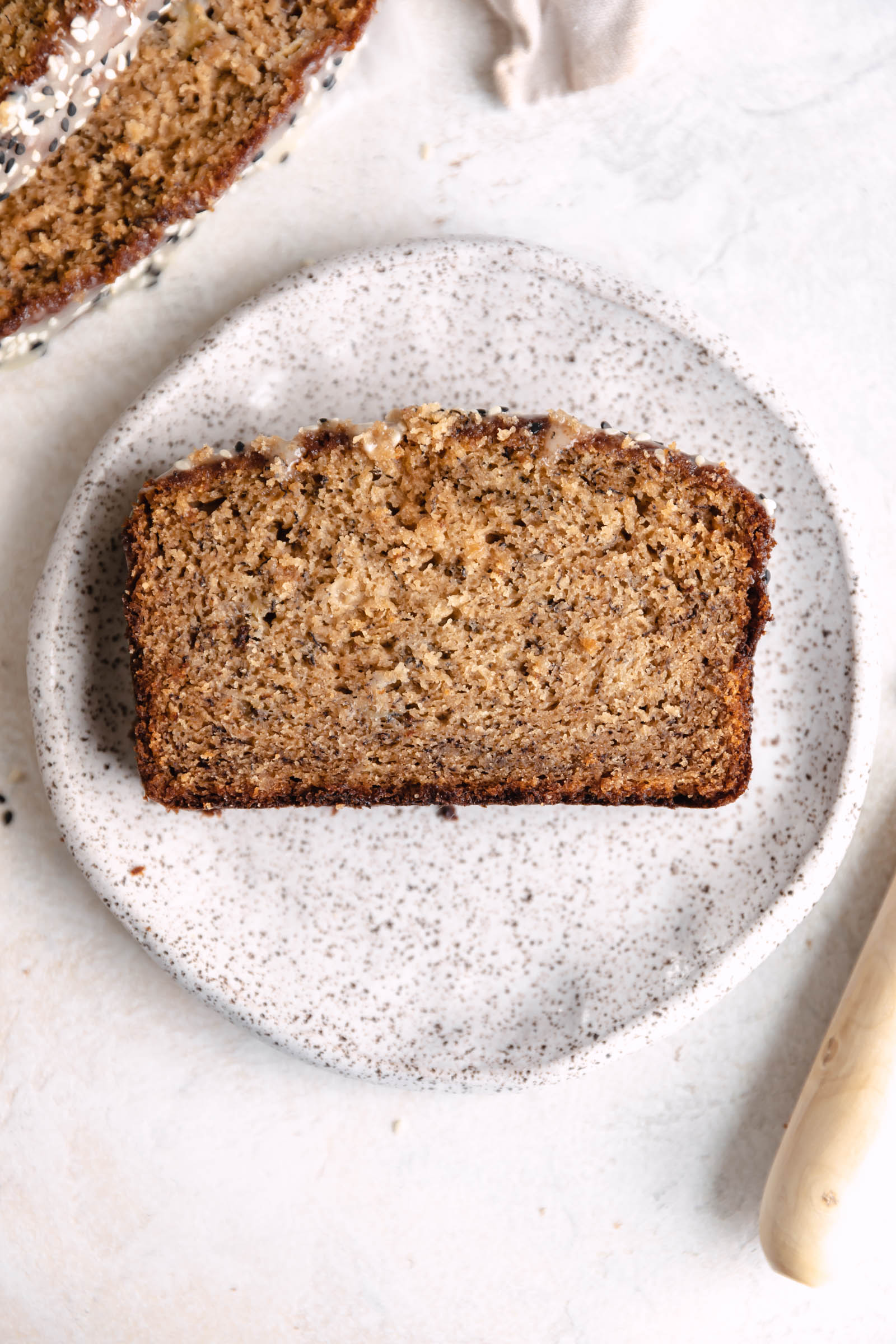 slice of moist tahini banana bread