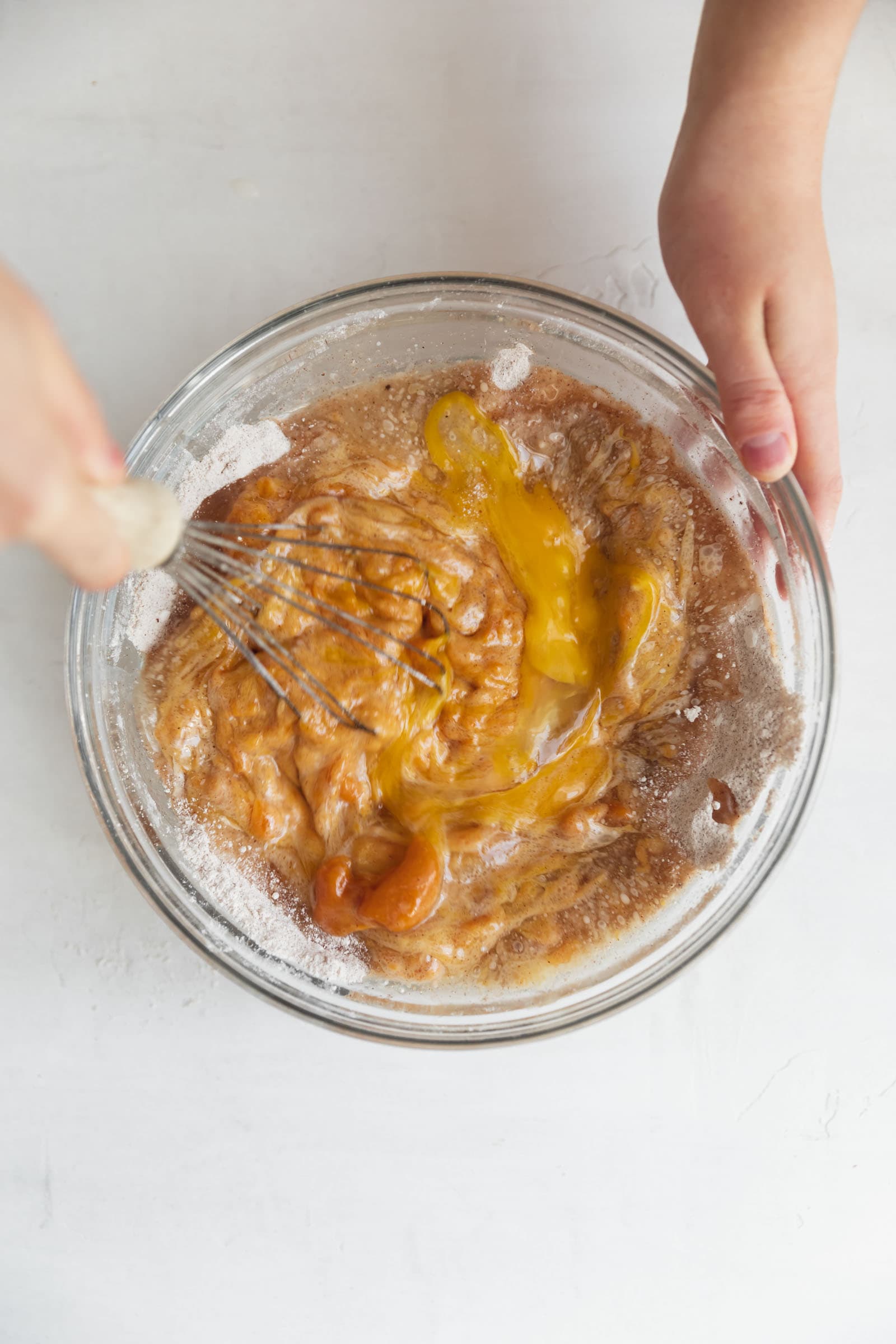 pumpkin batter stirring together