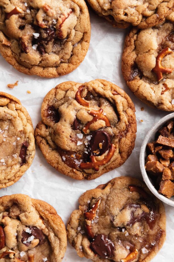 toffee pretzel chocolate chip cookies
