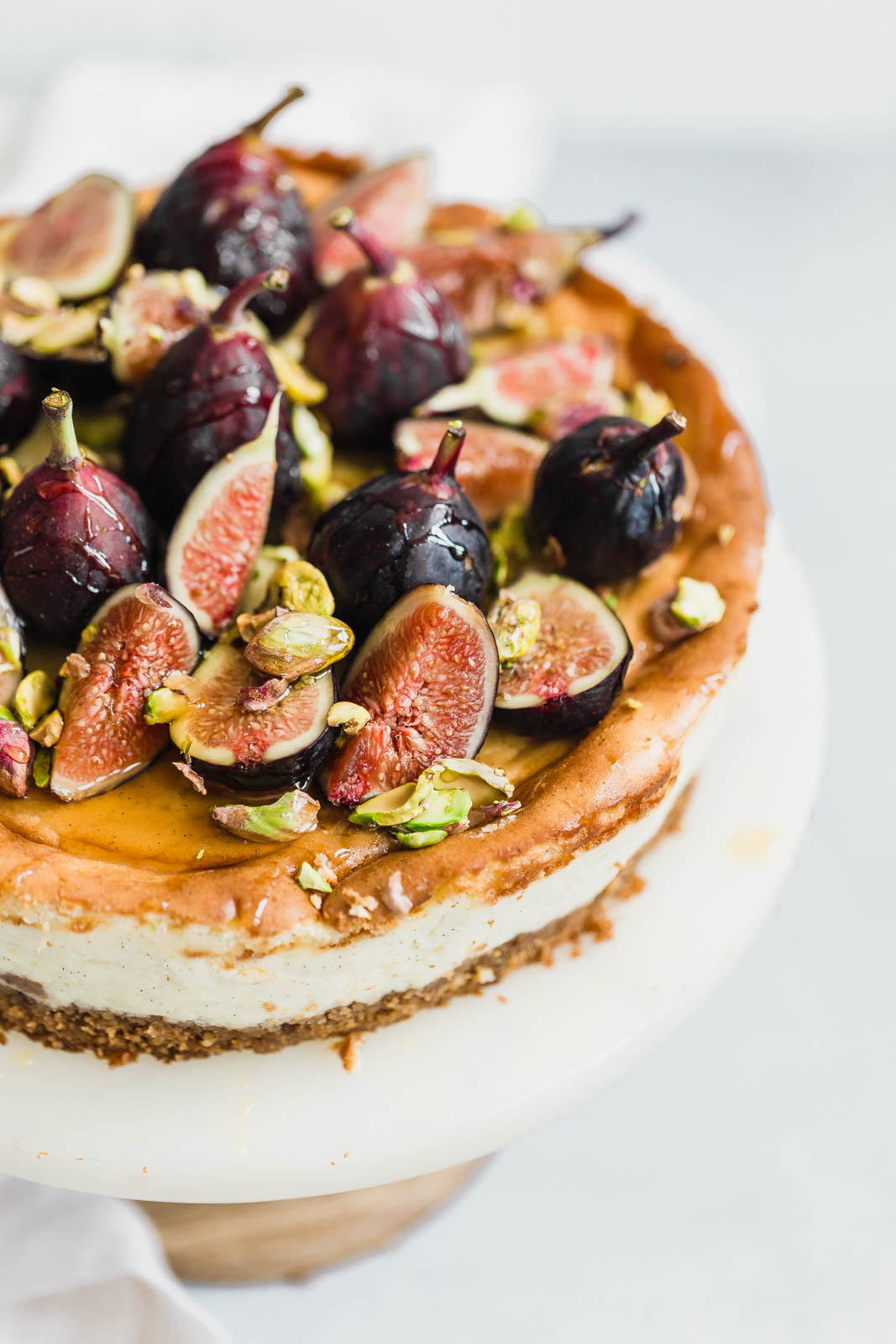 Vanilla bean cheesecake with figs, pistachios, and honey