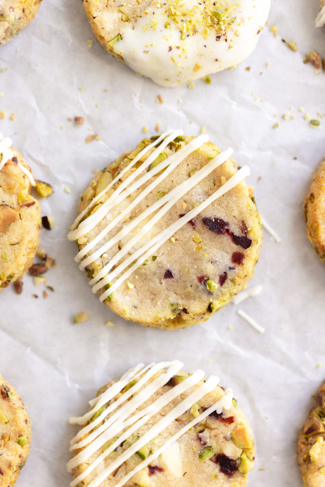 white chocolate pistachio cranberry cookies