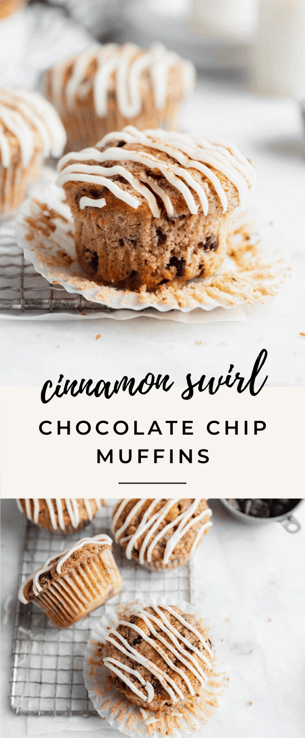 delicious and easy cinnamon chocolate chip muffins with big cinnamon swirls